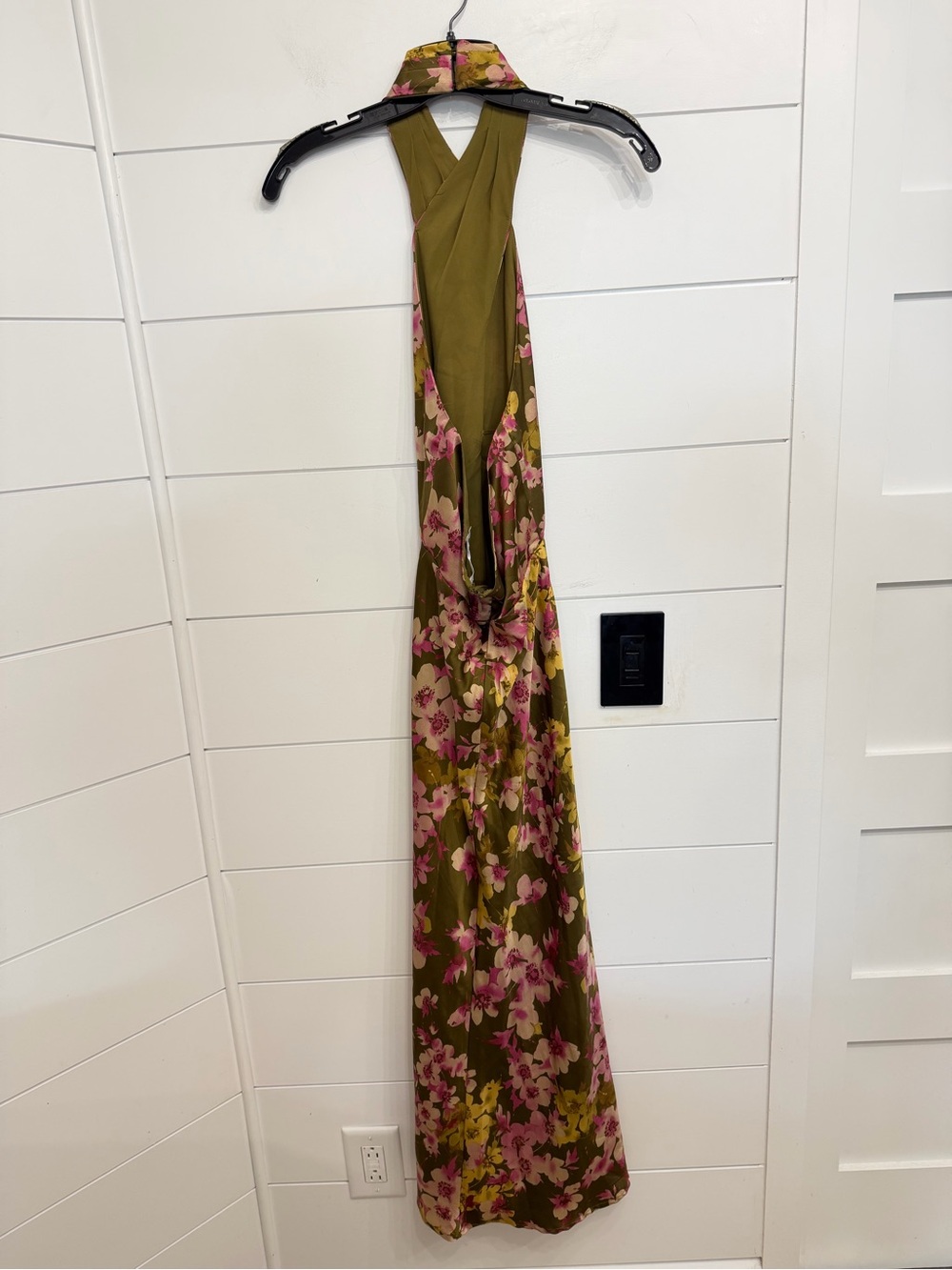 Astr Floral Olive Green Pink Halter Backless Midi Dress - Picture 5 of 14